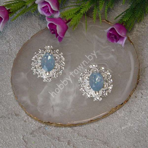 Серединка ювелирная 25×27 мм (цв.серебро/голубой А17) 1 шт.