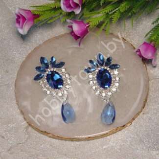 Серединка ювелирная Корона с подвеской 25x50 мм (цв.серебро/синий 08) 1 шт.