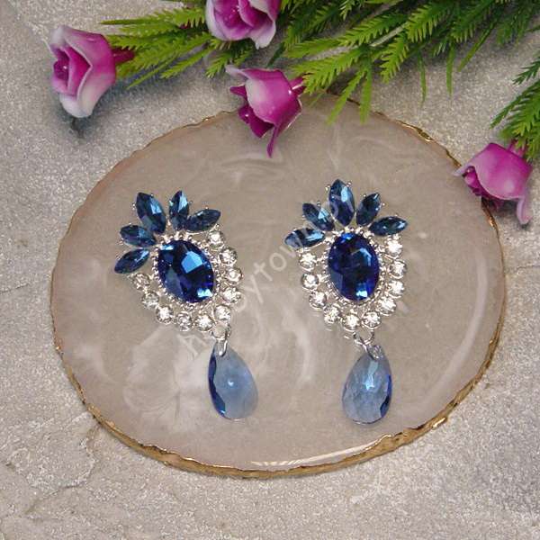 Серединка ювелирная Корона с подвеской 25x50 мм (цв.серебро/синий 08) 1 шт.