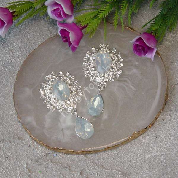 Серединка ювелирная с подвеской 25×45 мм (цв.серебро/белый А16) 1 шт.