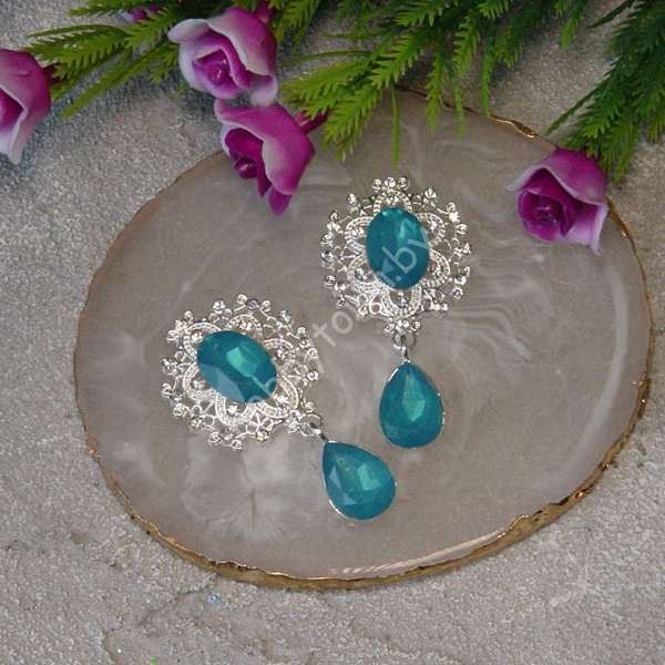 Серединка ювелирная с подвеской 25×45 мм (цв.серебро/бирюзовый А13) 1 шт.