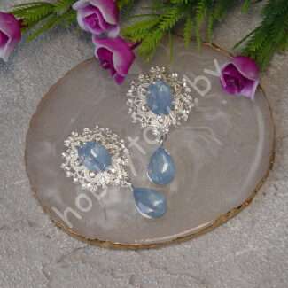 Серединка ювелирная с подвеской 25×45 мм (цв.серебро/голубой А17) 1 шт.