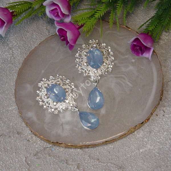 Серединка ювелирная с подвеской 25×45 мм (цв.серебро/голубой А17) 1 шт.