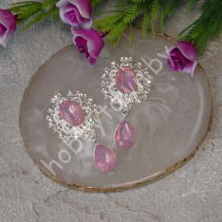 Серединка ювелирная с подвеской 25×45 мм (цв.серебро/розовый А15) 1 шт.