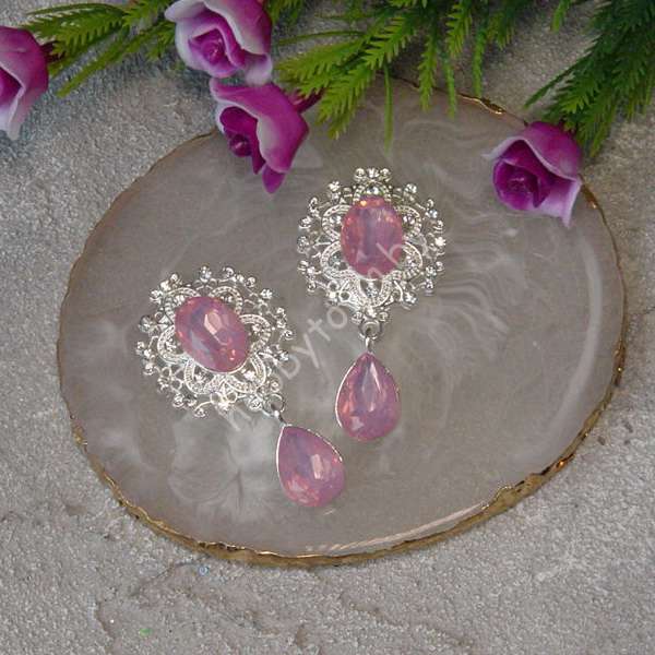 Серединка ювелирная с подвеской 25×45 мм (цв.серебро/розовый А15) 1 шт.