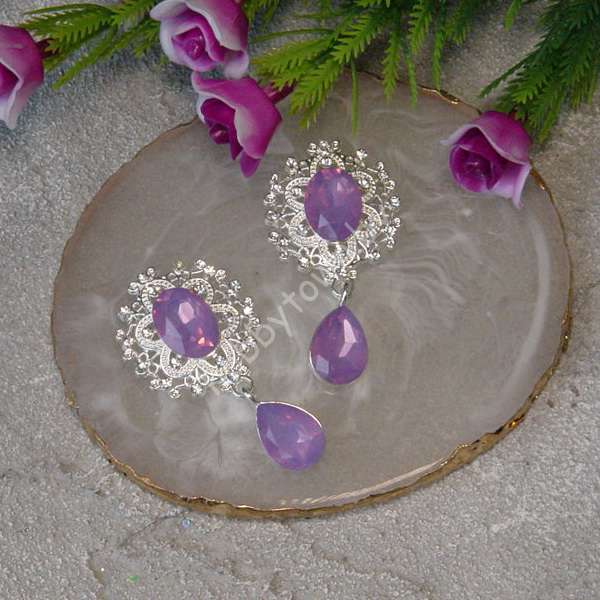 Серединка ювелирная с подвеской 25×45 мм (цв.серебро/сиреневый А27) 1 шт.