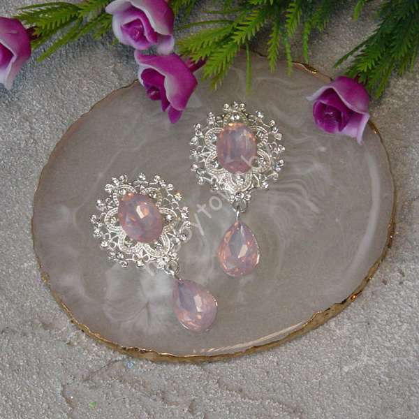 Серединка ювелирная с подвеской 25×45 мм (цв.серебро/св-розовый А10) 1 шт.