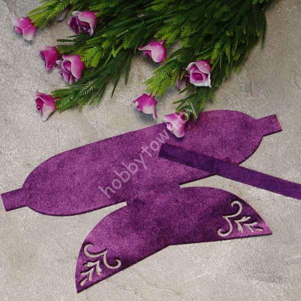 Вырубка из бархата бант "Веточки" 9 см (цв. фиолетовый) 1 шт.