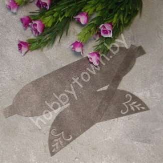 Вырубка из бархата бант "Веточки" 9 см (цв. серый) 1 шт.