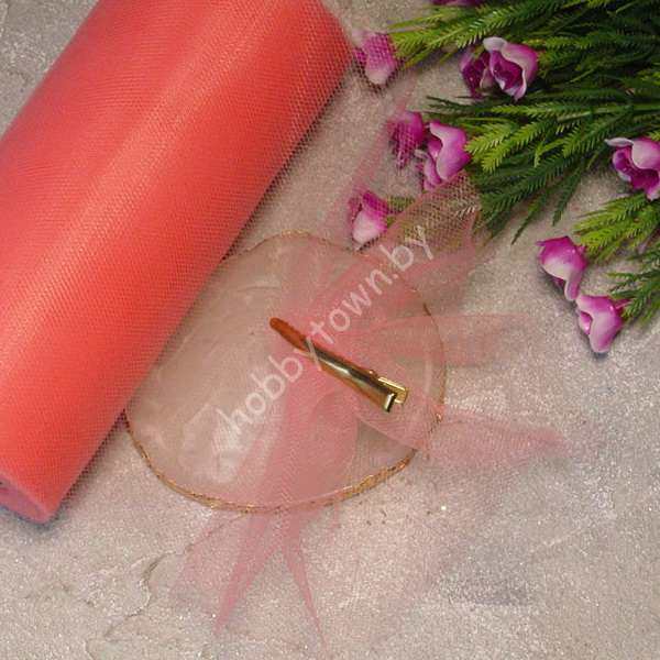 Фатин средней жёсткости, ширина 15 см (цв. коралловый 43)