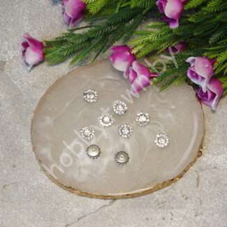 Кабошон флоризель пришивной металл+стразы Цветочек 8 мм (цв. серебро-прозрачный) 1шт.