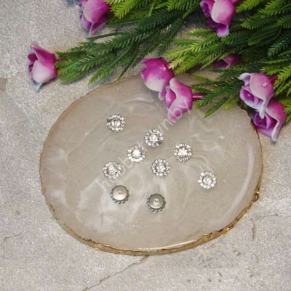 Кабошон флоризель пришивной металл+стразы Цветочек 8 мм (цв. серебро-прозрачный) 1шт.