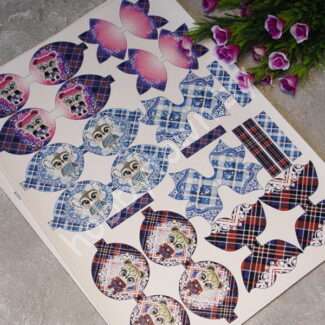 Кожзам - шаблон для бантиков Совята (цв. 2) лист А4