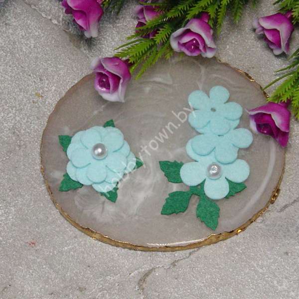 Патч сборный из корейского фетра Цветок 25 мм (цв.аквамариновый) 1 шт.