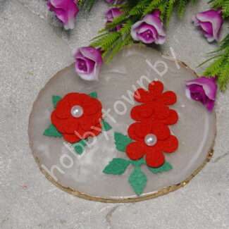 Патч сборный из корейского фетра Цветок 25 мм (цв.красный) 1 шт.