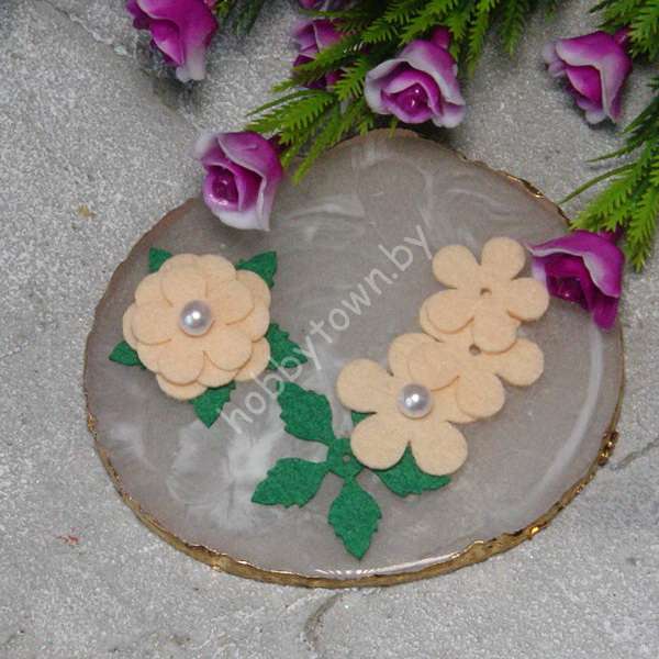 Патч сборный из корейского фетра Цветок 25 мм (цв.персиковый) 1 шт.