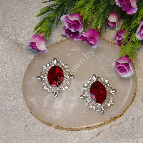 Серединка ювелирная 30x33 мм (цв.серебро/бордовый 01) 1 шт.