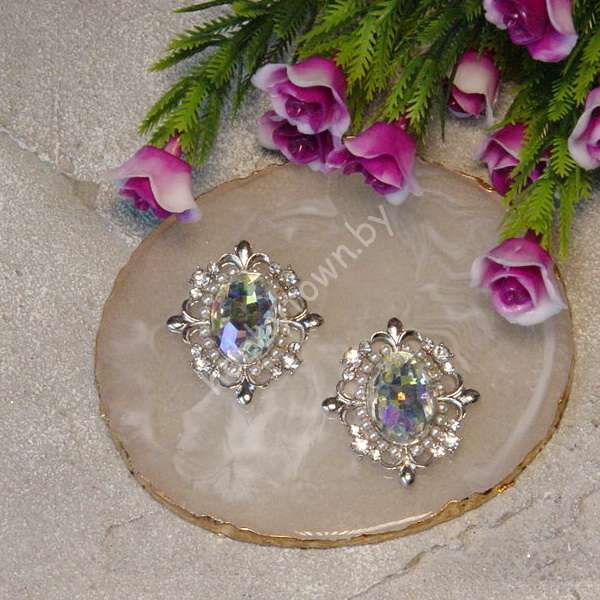 Серединка ювелирная 30x33 мм (цв.серебро/радужный 31) 1 шт.