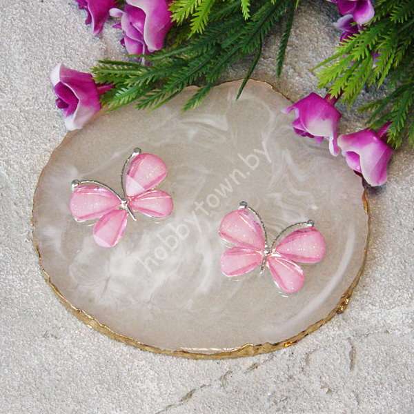 Серединка ювелирная Бабочка 28×22 мм (цв.св-розовый 02) 1 шт.