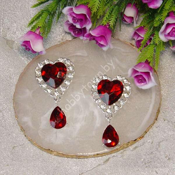 Серединка ювелирная с подвеской Сердечко 25x45 мм (цв.бордовый 01) 1 шт.