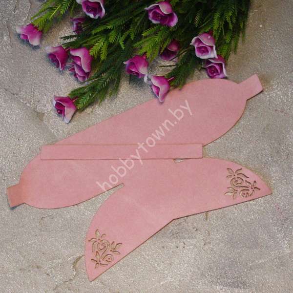 Вырубка из замши бант "Веточка-1" 9 см (цв. розовый 10 ) 1 шт.