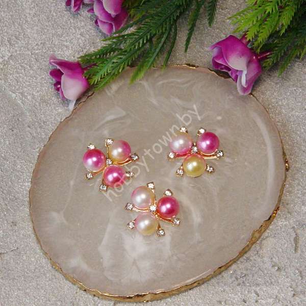 Кабошон флоризель металл Цветочек 20 мм (цв. мультиколор 2/золото) 1 шт.