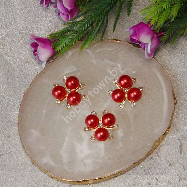 Кабошон флоризель металл Цветочек 20 мм (цв.красный/золото) 1 шт.