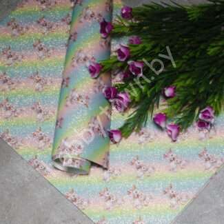 Кожзам с мелкими блёстками "Радуга, единорог" (цв. 7)