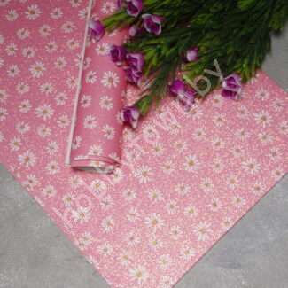 Кожзам с мелкими блёстками "Ромашки" (цв. розовый 4)