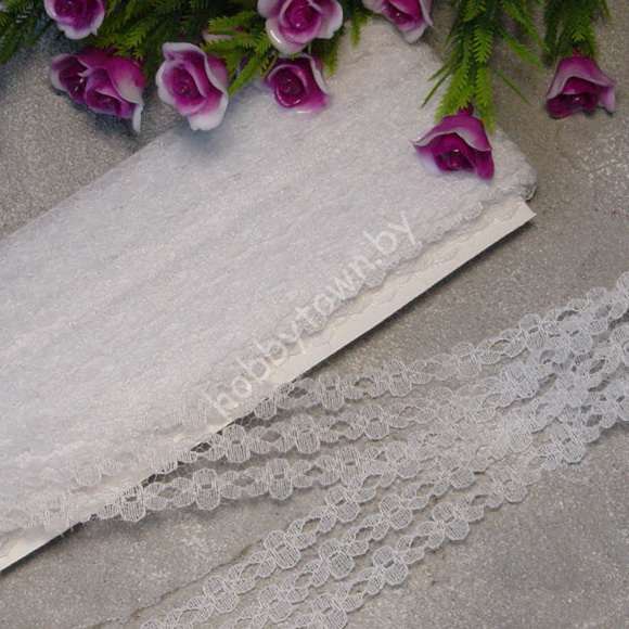 Кружево капрон Цветочки 25 мм, (цв. белый ) 1 м