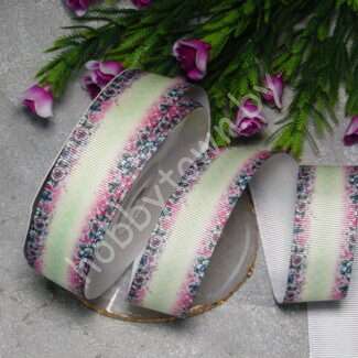 Лента репсовая с рисунком Цветочки, 25 мм, 1 м