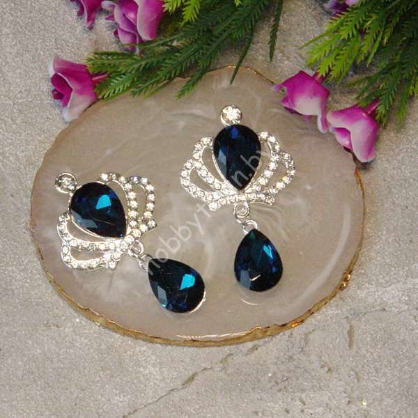 Серединка ювелирная Корона с подвеской 31x55 мм (цв. серебро/бирюзовый 11) 1 шт.