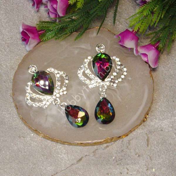 Серединка ювелирная Корона с подвеской 31x55 мм (цв. серебро/хамелеон 30) 1 шт.