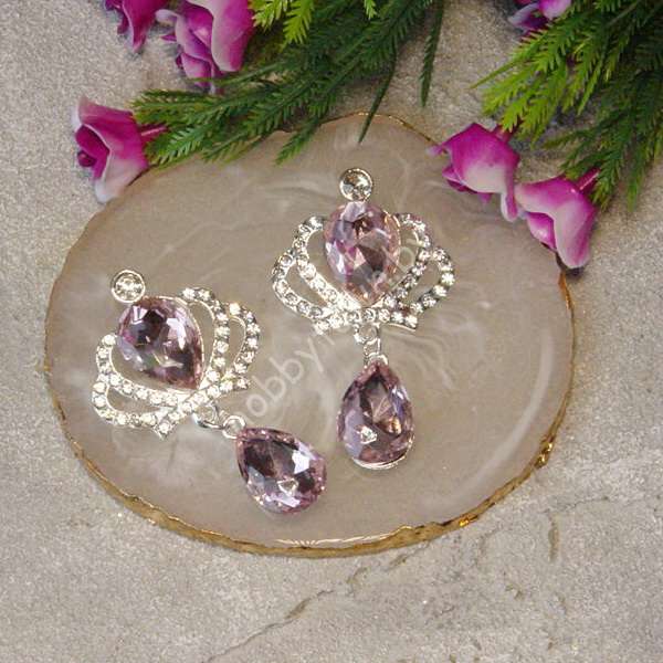 Серединка ювелирная Корона с подвеской 31x55 мм (цв. серебро/св-розовый 13) 1 шт.