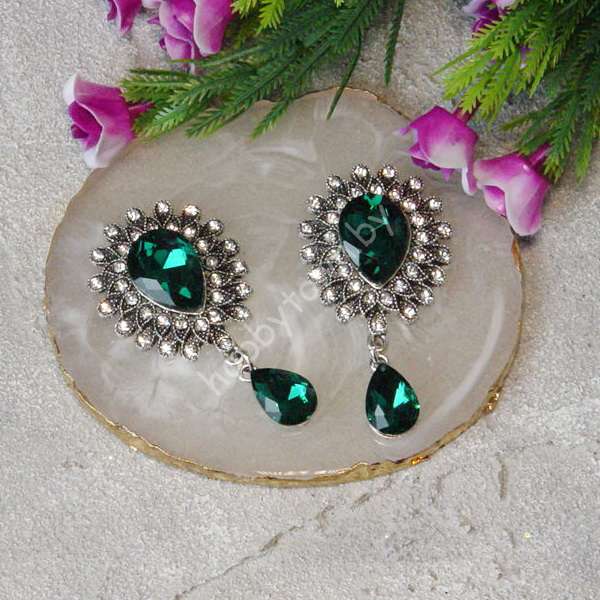 Серединка ювелирная с подвеской 30x55 мм (цв. изумрудный 14) 1 шт.