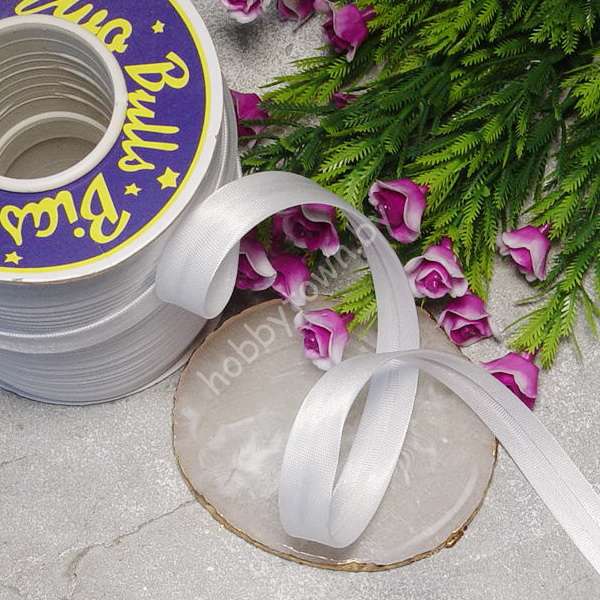 Косая бейка атласная 15 мм (цв. белый) 1 м.