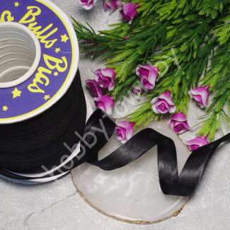 Косая бейка атласная 15 мм (цв. черный) 1 м.