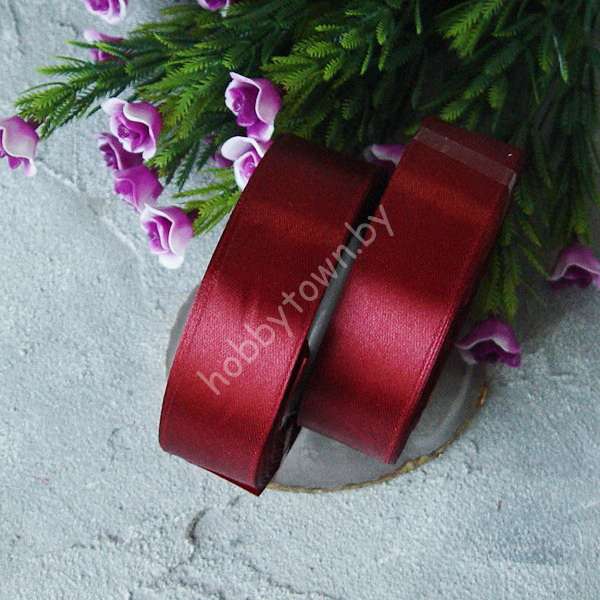 Лента атласная однотонная, ширина 25 мм, (цв. бордовый 033)