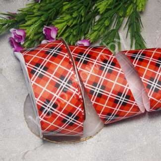 Лента репсовая с рисунком Клетка 40 мм (цв. красный) 1м