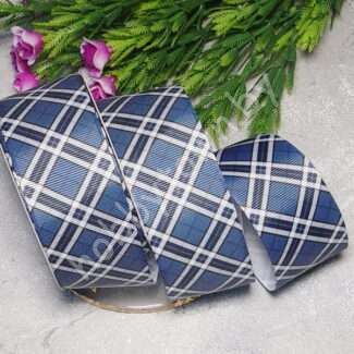 Лента репсовая с рисунком Клетка 40 мм (цв. тёмно-синий) 1м