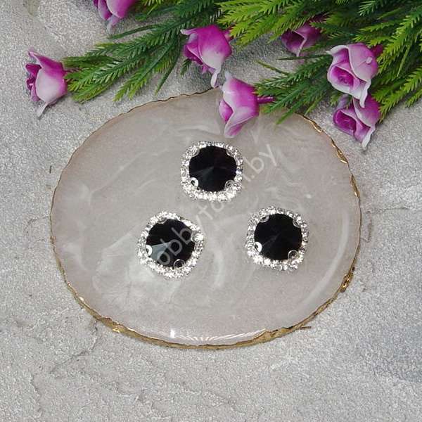 Стразы пришивные в серебряной оправе "Круг" 18 мм (цв. чёрный 16) 1 шт.