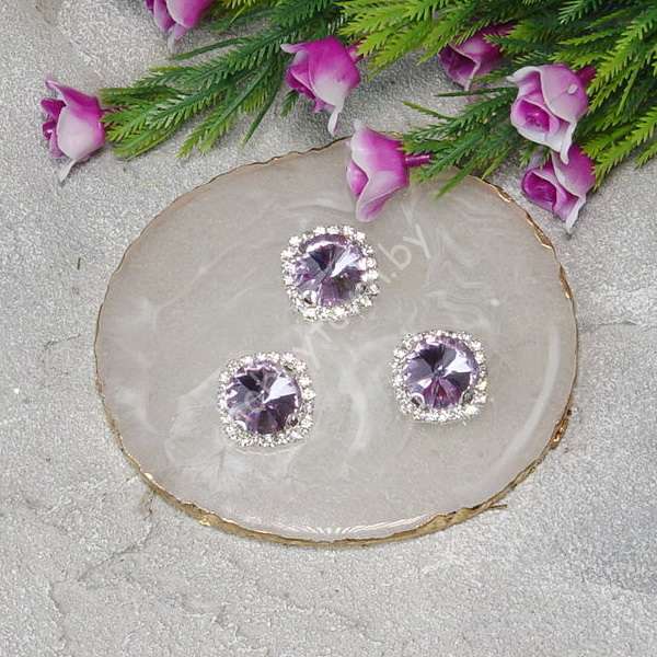 Стразы пришивные в серебряной оправе "Круг" 18 мм (цв. фиолетовый 25) 1 шт.