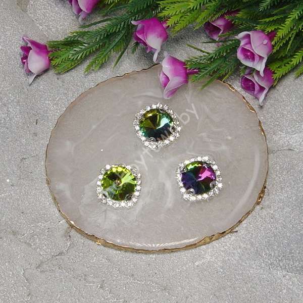 Стразы пришивные в серебряной оправе "Круг" 18 мм (цв. хамелеон 24) 1 шт.