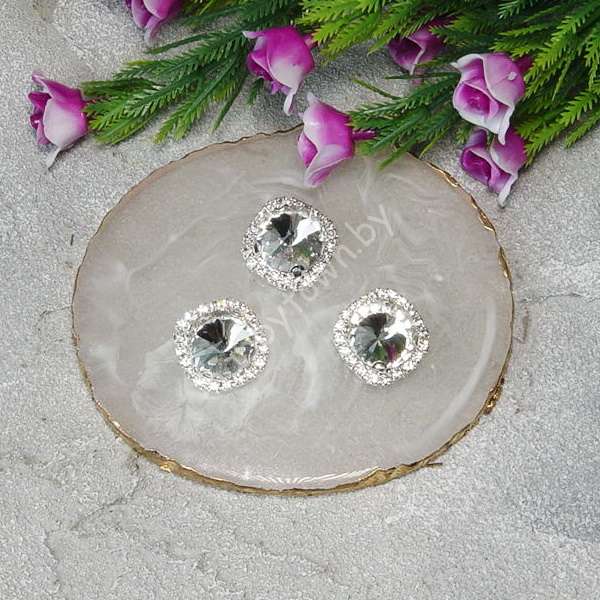 Стразы пришивные в серебряной оправе "Круг" 18 мм (цв. серебро) 1 шт.