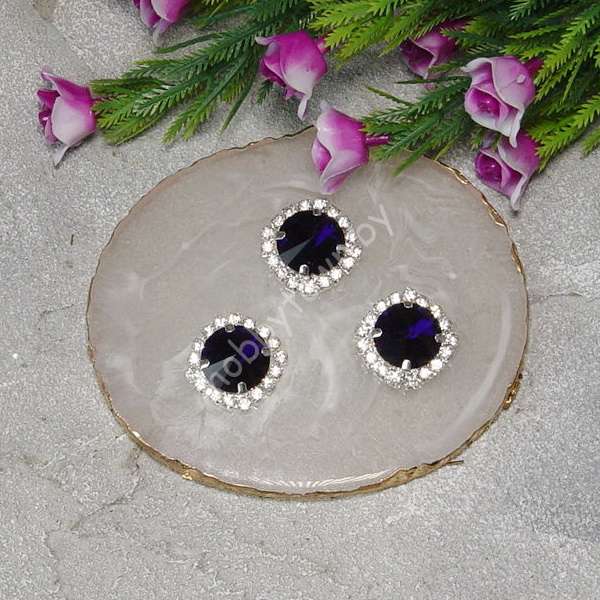 Стразы пришивные в серебряной оправе "Круг" 18 мм (цв. тёмно-синий 28) 1 шт.