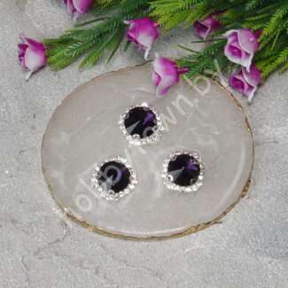 Стразы пришивные в серебряной оправе "Круг" 18 мм (цв. тёмно-сиреневый 15) 1 шт.