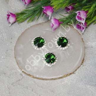 Стразы пришивные в серебряной оправе "Круг" 18 мм (цв. зелёный 20) 1 шт.