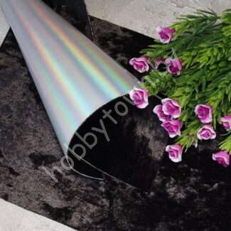 Кожзам двухсторонний с бархатом (цв.чёрный/серебро голографик 2/20)