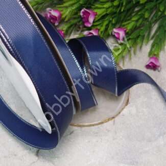 Лента репсовая 25 мм (цв. тёмно-синий с люрексом серебро) 1 м