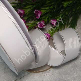 Лента репсовая 40 мм (цв. белый с люрексом серебро) 1м